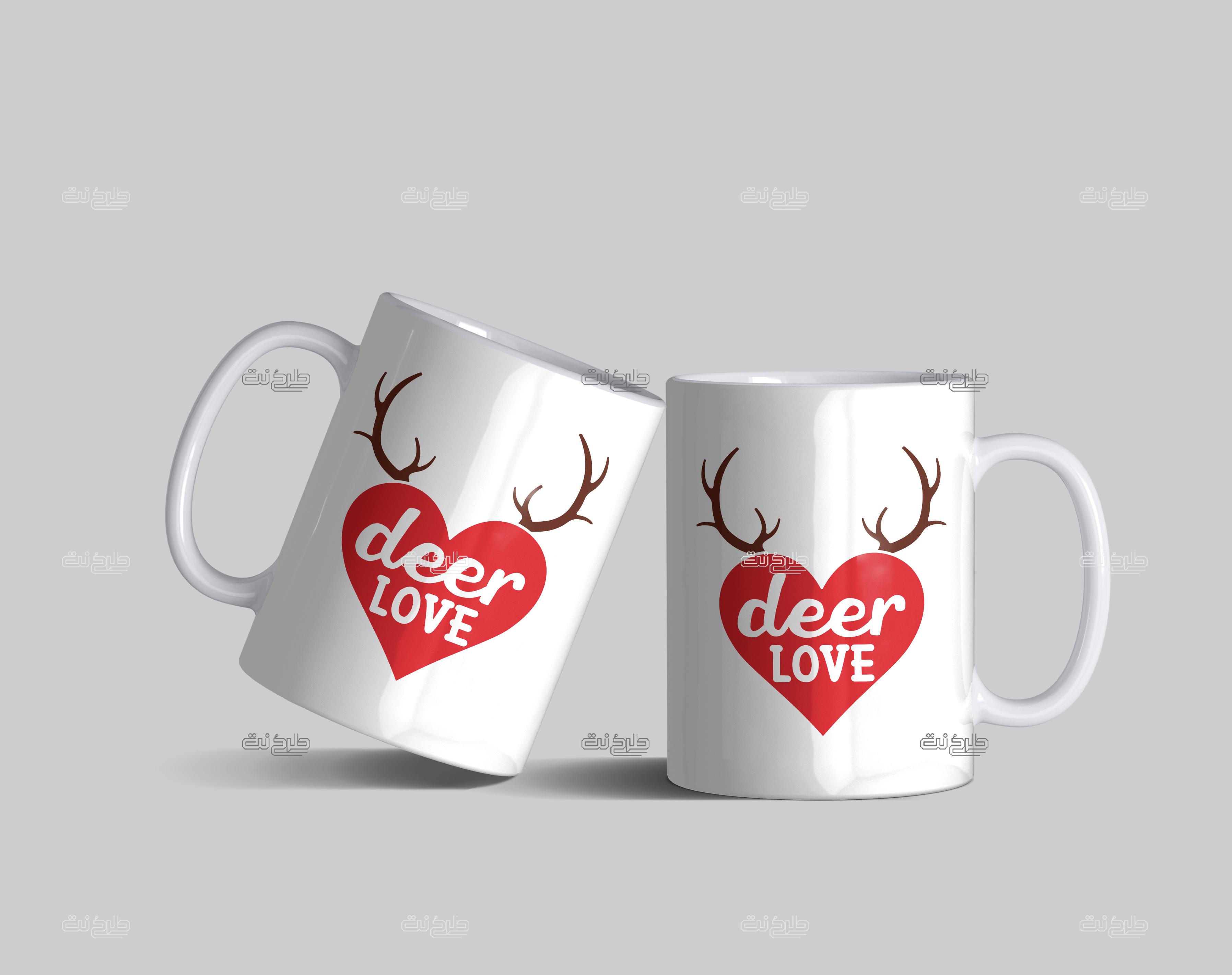دانلود طرح لایه باز لیوان طرح قلب عاشقانه با متن "deer LOVE"